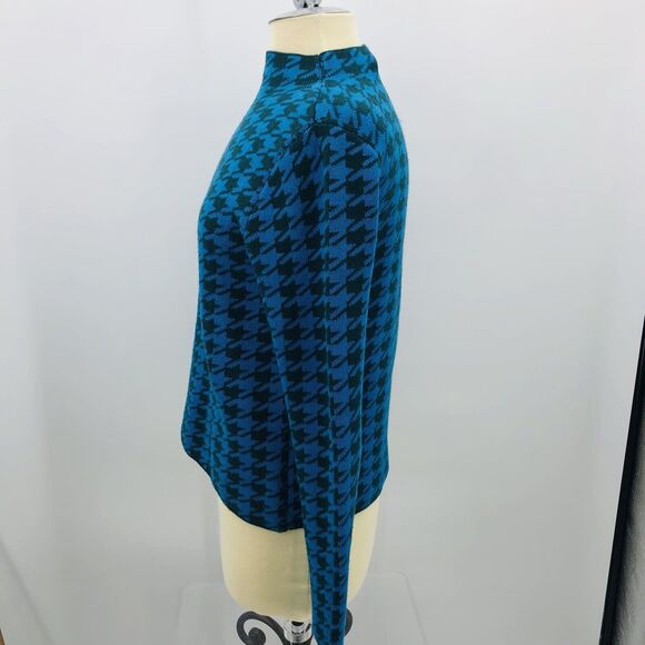 Ann Taylor Sweater Women’s Small Houndstooth Mock Neck Teal & Green Cotton Blend - Picture 4 of 11